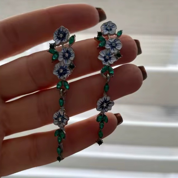 Blue Summer Floral Silver Earrings - Picture 7 of 9